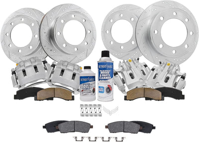 14pc Front & Rear Drilled Slotted Rotors Calipers Ceramic Brake Pads Kit