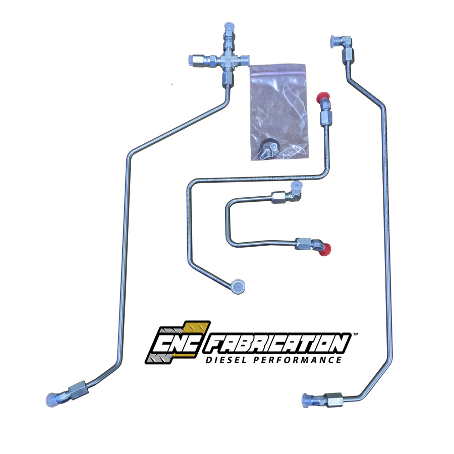 98.5-03 7.3L CNC Fabrication Bowl Retain 4 Line Feed Fuel Line Kit for T4 Mount Turbo