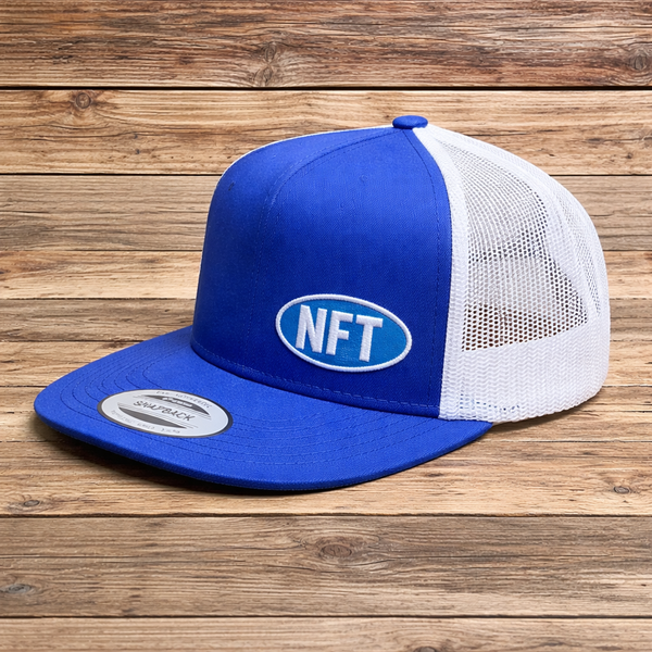 NFT Trucker Hat – Blue/White (Lower Right Logo)