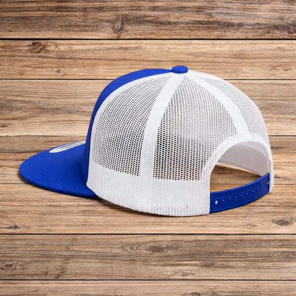 NFT & Performance Trucker Hat – Blue/White | Lower Right Patch (Black Logo)