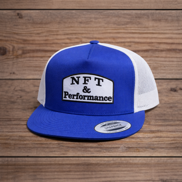 NFT & Performance Trucker Hat – Blue/White | Center Patch (White Logo)