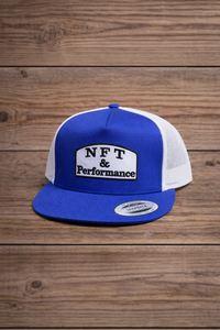 NFT & Performance Trucker Hat – Blue/White | Center Patch (White Logo)