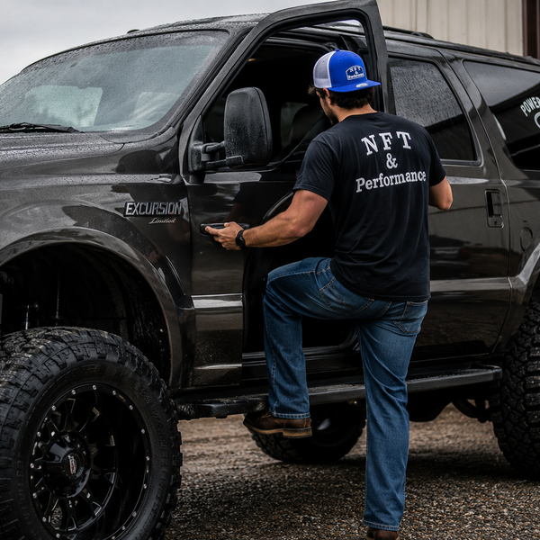 NFT & Performance Trucker Hat – Blue/White | Center Patch (Blue Logo)
