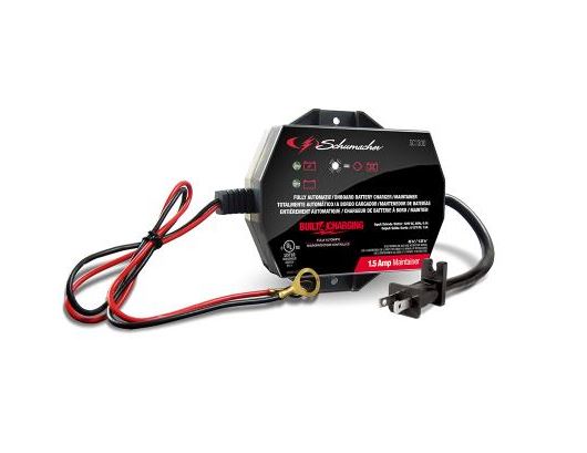 Schumacher BUILT4CHARGING 1.5A On-Board Battery Charger – 6/12V, 120V Input, Adhesive & Cable Tie Mount